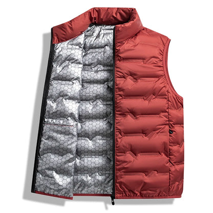 Graphene Self-heating Down Vests Men Solid Windproof Pleated Winter Vests Classic Stand Collar Warm Waistcoats