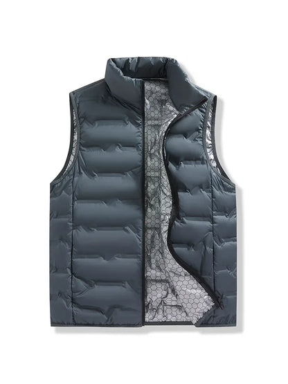 Graphene Self-heating Down Vests Men Solid Windproof Pleated Winter Vests Classic Stand Collar Warm Waistcoats