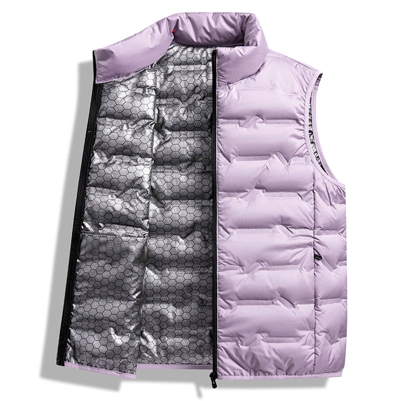 Graphene Self-heating Down Vests Men Solid Windproof Pleated Winter Vests Classic Stand Collar Warm Waistcoats