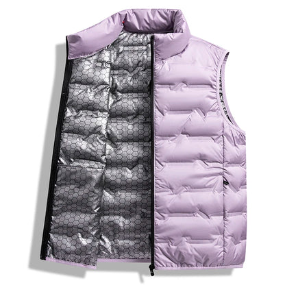 Graphene Self-heating Down Vests Men Solid Windproof Pleated Winter Vests Classic Stand Collar Warm Waistcoats
