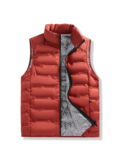 Graphene Self-heating Down Vests Men Solid Windproof Pleated Winter Vests Classic Stand Collar Warm Waistcoats