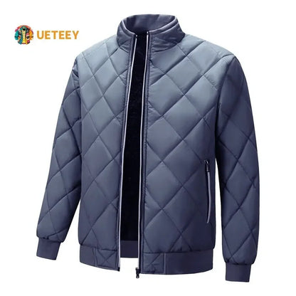 Winter Jacket Men Baseball Collar Parkas Plus Velvet Thicken Warm Rhombus Lattice Casual Parka Bomber Jacket Male Padded Coat