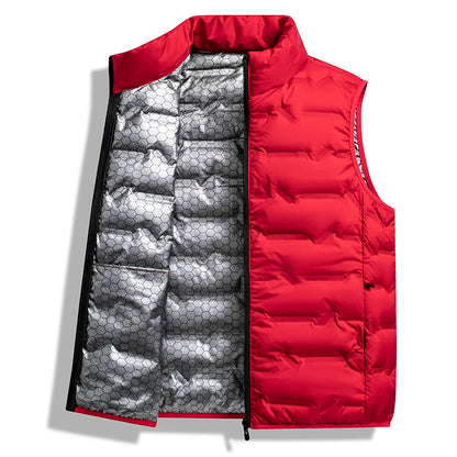 Graphene Self-heating Down Vests Men Solid Windproof Pleated Winter Vests Classic Stand Collar Warm Waistcoats