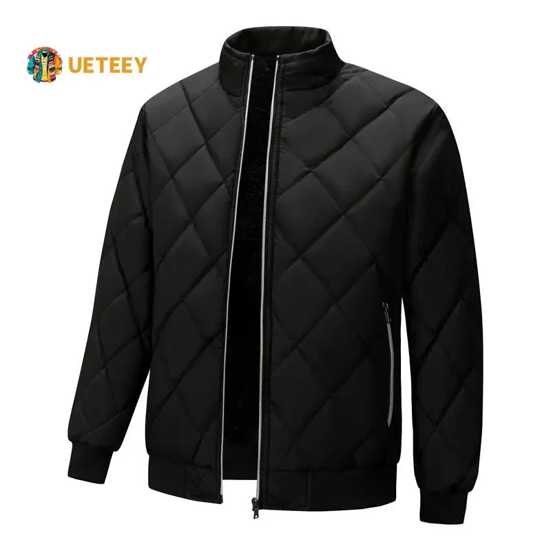 Winter Jacket Men Baseball Collar Parkas Plus Velvet Thicken Warm Rhombus Lattice Casual Parka Bomber Jacket Male Padded Coat