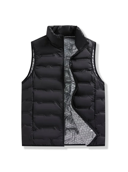 Graphene Self-heating Down Vests Men Solid Windproof Pleated Winter Vests Classic Stand Collar Warm Waistcoats