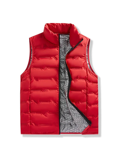 Graphene Self-heating Down Vests Men Solid Windproof Pleated Winter Vests Classic Stand Collar Warm Waistcoats