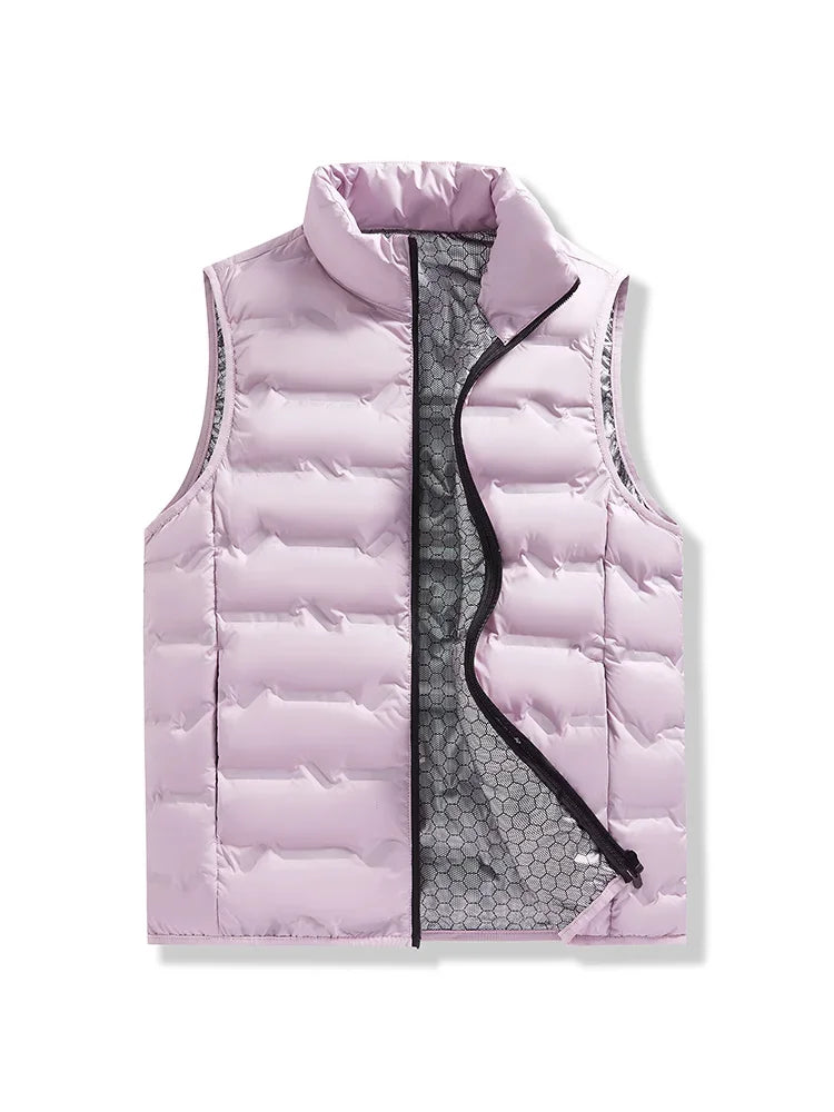 Graphene Self-heating Down Vests Men Solid Windproof Pleated Winter Vests Classic Stand Collar Warm Waistcoats