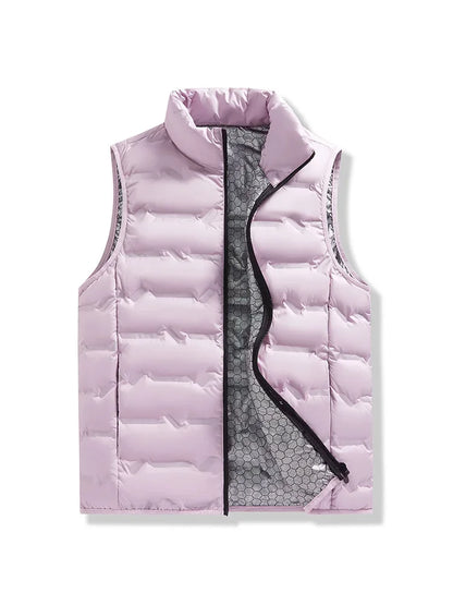 Graphene Self-heating Down Vests Men Solid Windproof Pleated Winter Vests Classic Stand Collar Warm Waistcoats